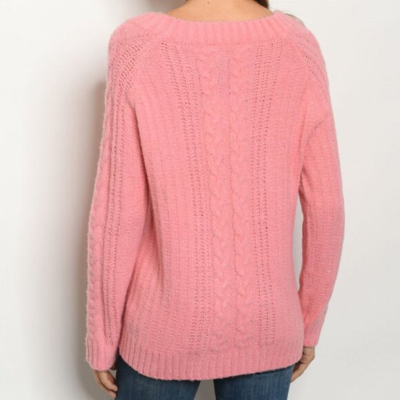 Pink Cable Knit Textured Sweater - Picture 2 of 3